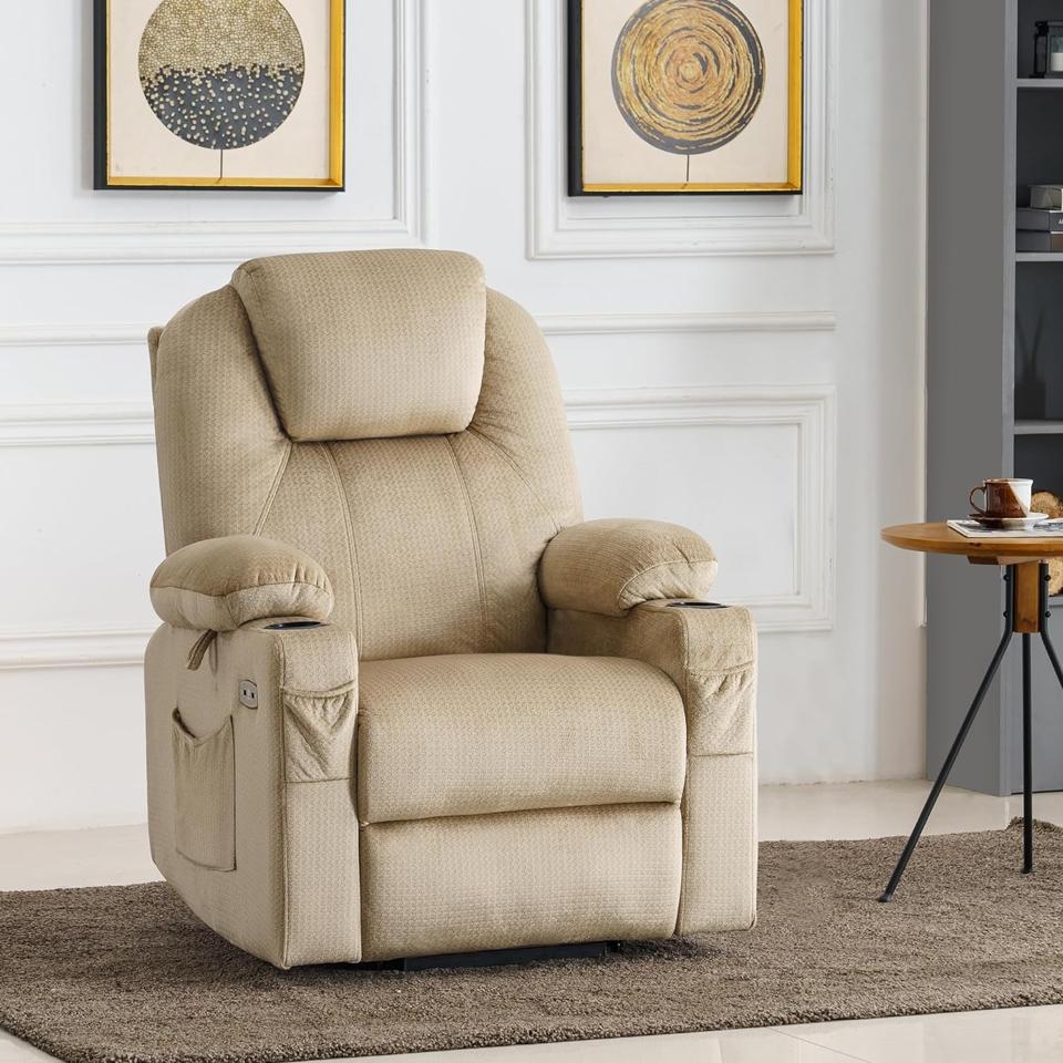 The MCombo Power Lift Recliner on a brown rug in a living room