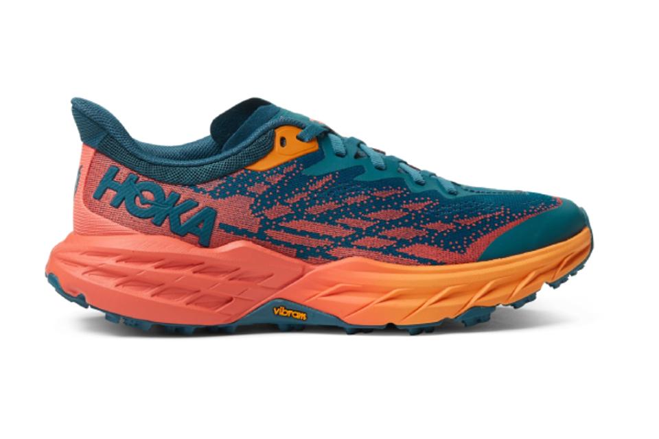 product shot with Hoka Speedgoat 5 in the Elderberry / Lilac Marble colorway.