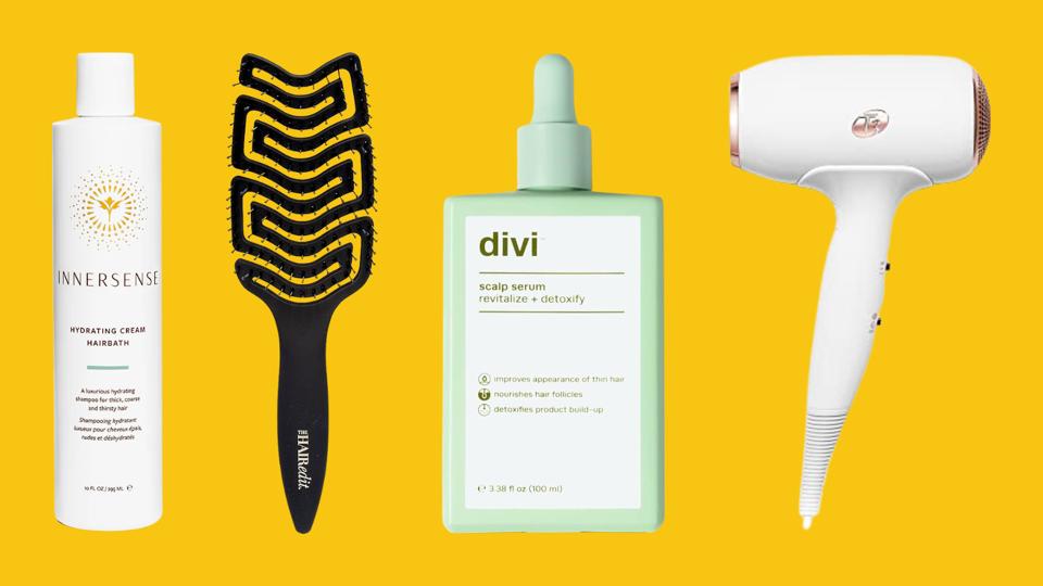 Hair essentials against a yellow background