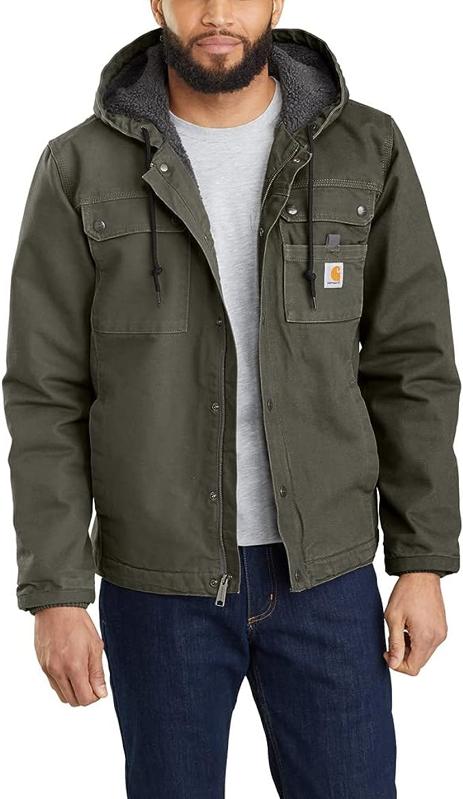 Carhartt Men's Relaxed Fit Washed Duck Sherpa-Lined Utility Jacket, Moss, Large