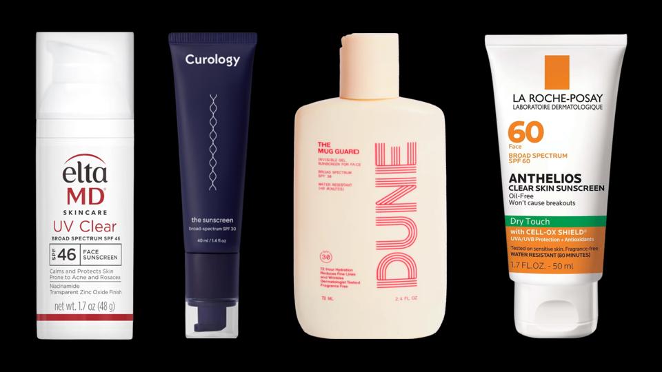 Sunscreens for oily skin against black background