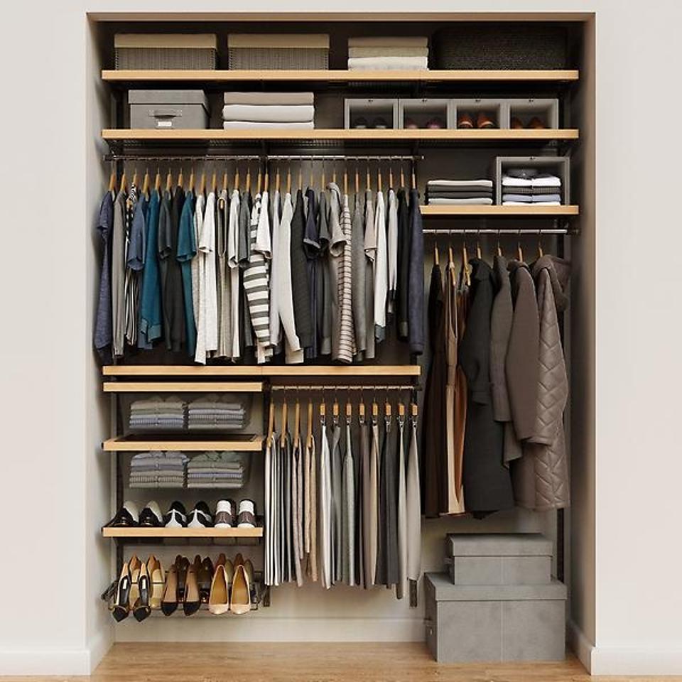 Elfa Décor 6-inch Reach-In Closet filled with clothes and accessories