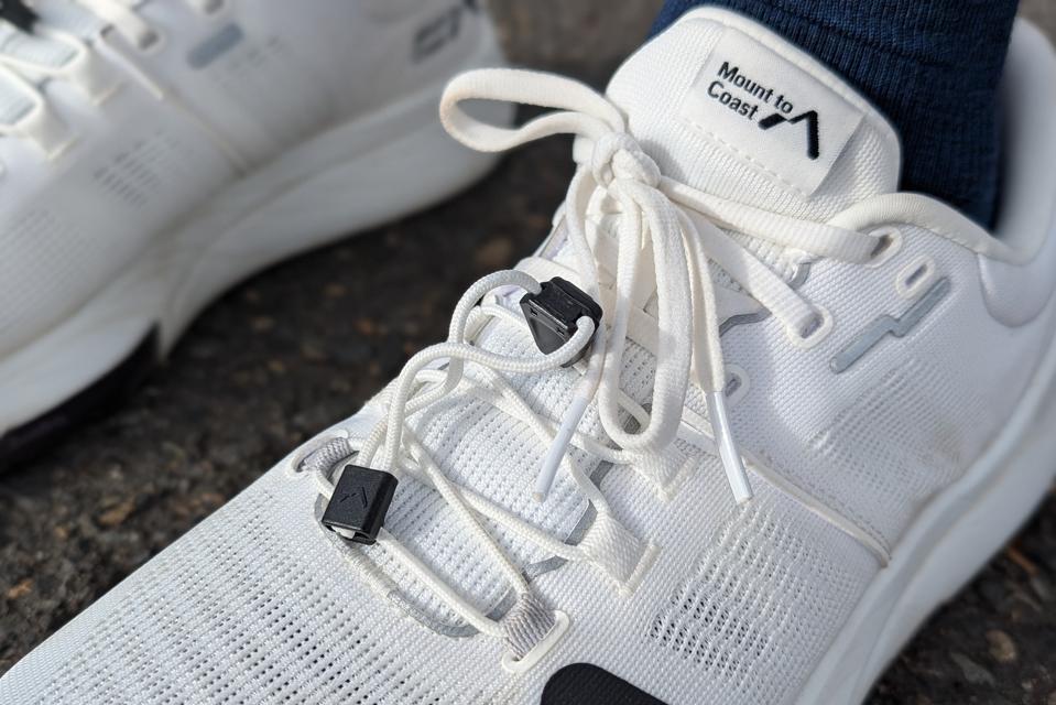 Mount to Coast R1 running shoe lacing system in white