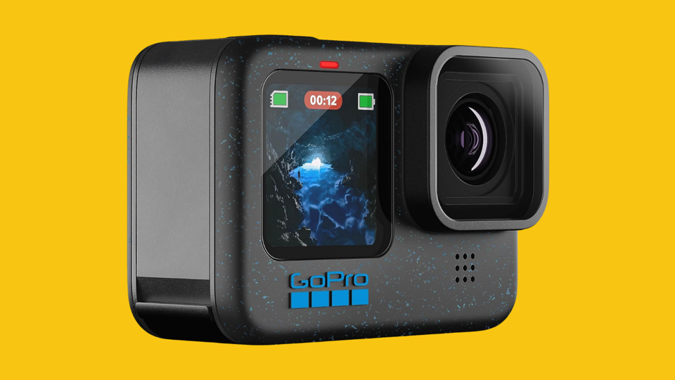 GoPro Hero 12 Black on a yellow background