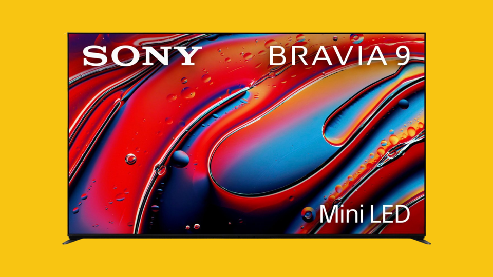 A Sony Bravia 9 TV on a yellow background