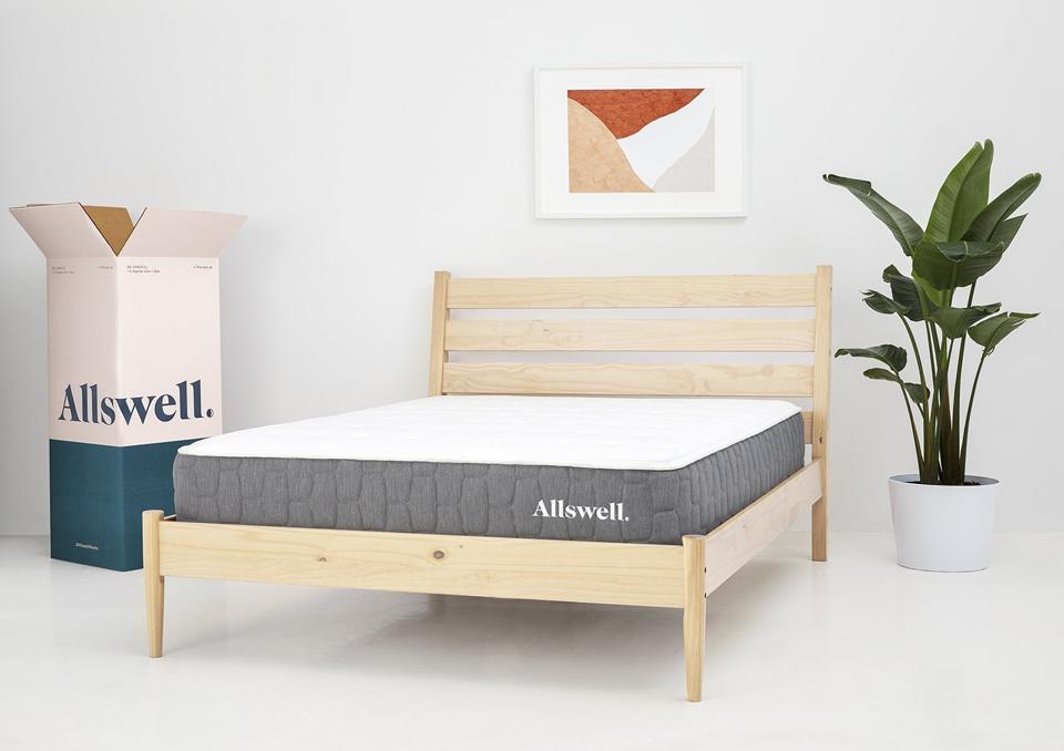 Allswell The Brick mattress on wooden frame in a bedroom