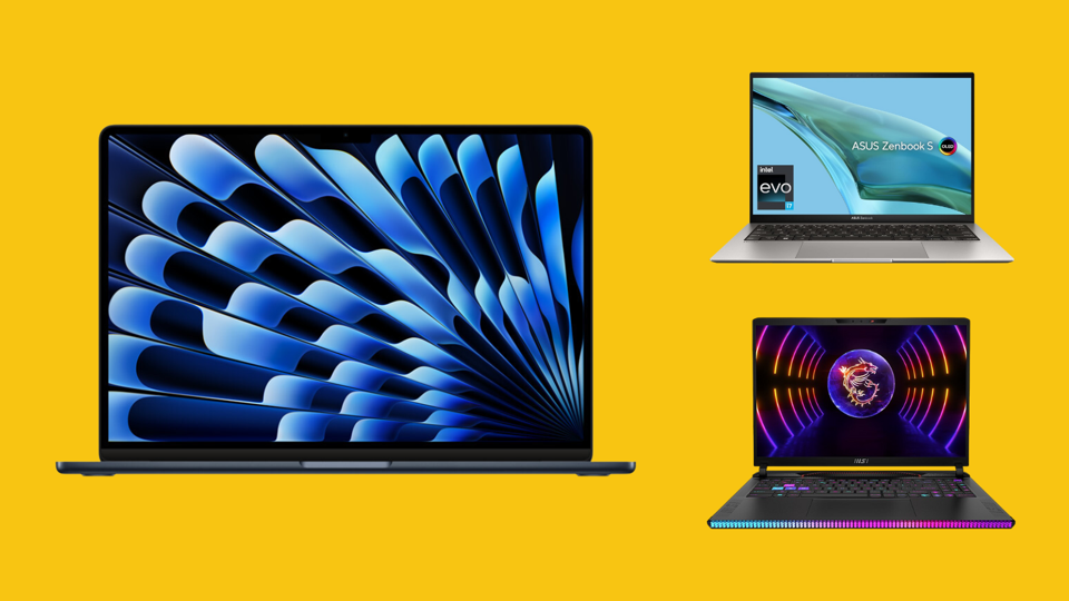 Various laptops on a yellow background