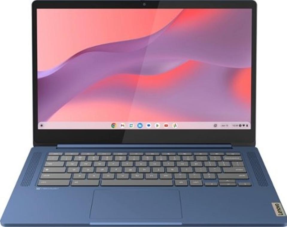 Lenovo IdeaPad Slim 3 Chromebook in abyss blue on a white background