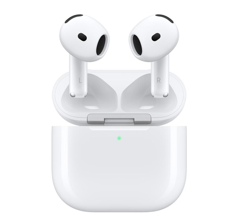 Apple AirPods 4 and case on a white background