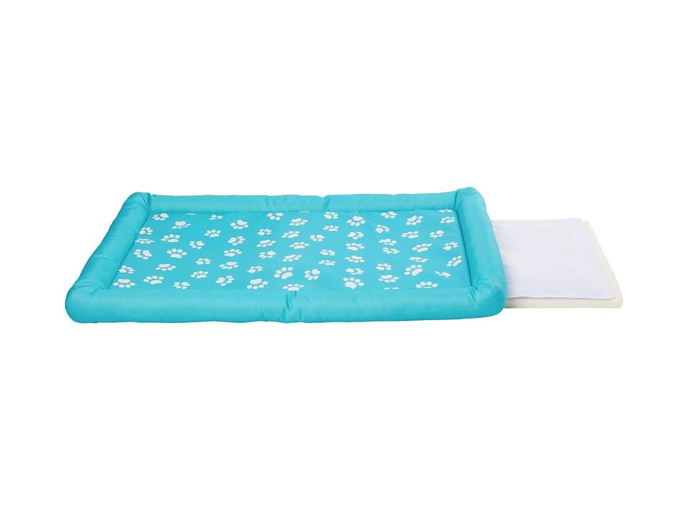 The blue Top Paw Cooling Pad with insert pulled out, all against a white background