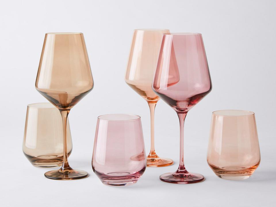 Best Valentine's Day Gifts For Her: Estelle Colored Glass Colored Wine Glasses, Hand-Blown, Set of 6