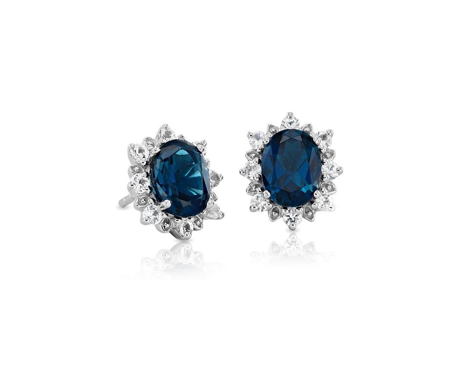 Blue Nile Sunburst Oval London Blue Topaz Stud Earrings in Sterling Silver