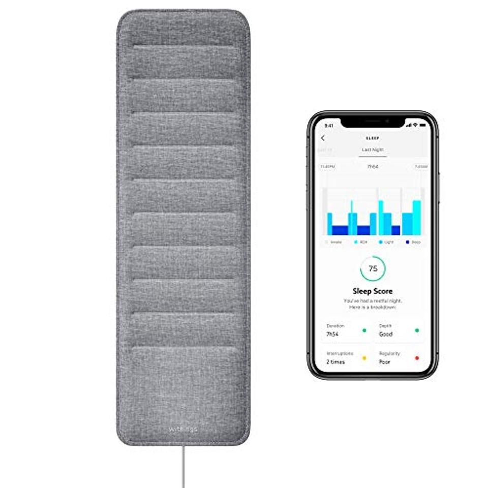 Withings Sleep Tracking Pad in gray on a white background. 