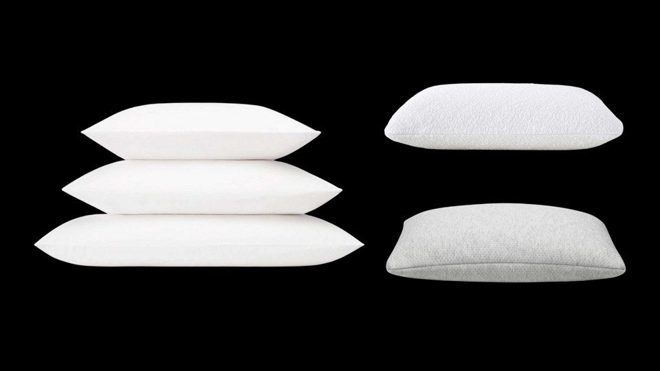 Three types of latex pillows on a black background.