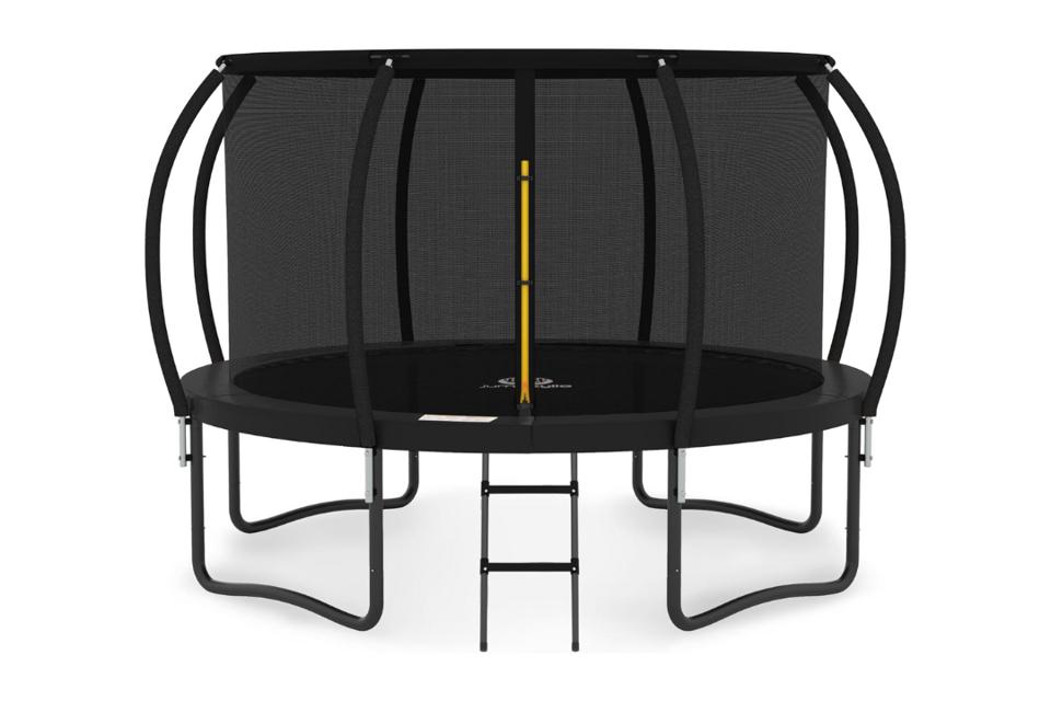 Product shot of a black Jumpzylla 12-Foot Trampoline on a white background.