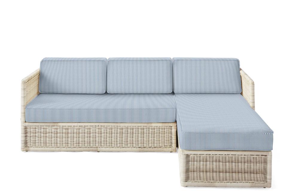 Serena & Lily Pacifica right facing Sectional in pinstripe blue on white background