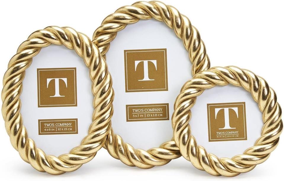 Two's Company Gilded Rope Set of 3 Gold Finish Photo Frames Includes 3 Sizes