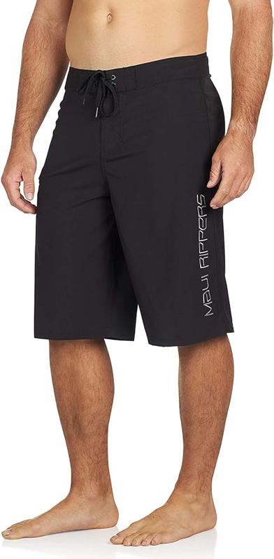 Maui Rippers Very Long 4-Way Stretch Boardshorts in Black