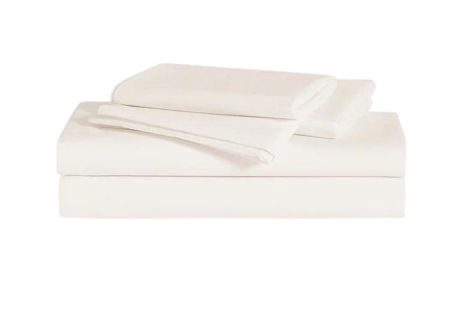 Classic Percale Core Sheet Set folded and stacked on a white background.