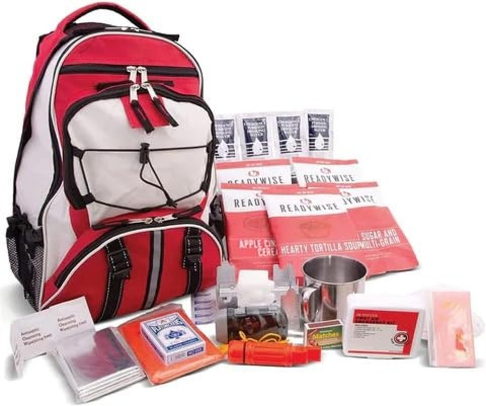 ReadyWise Emergency Survival Backpack in red and white