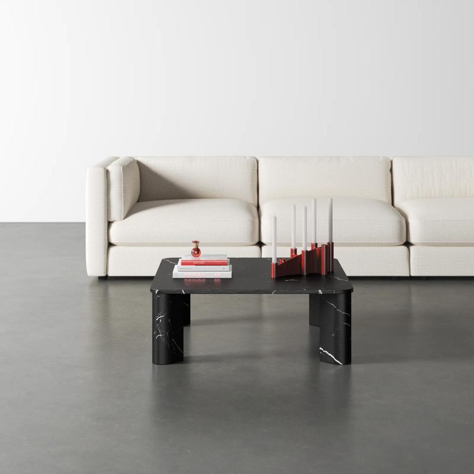 Adile Genuine Marble Coffee Table in a living room with white sofa.