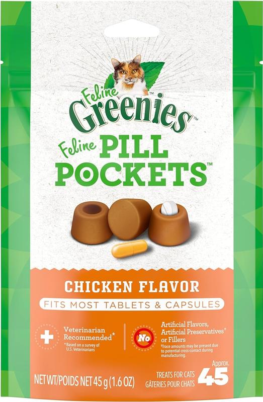 A pack of Greenies Feline Pill Pockets against a white background