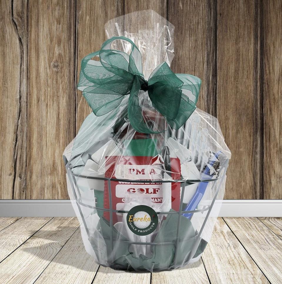 Eureka Golf Products The Tournament Golf Gift Basket on wood background