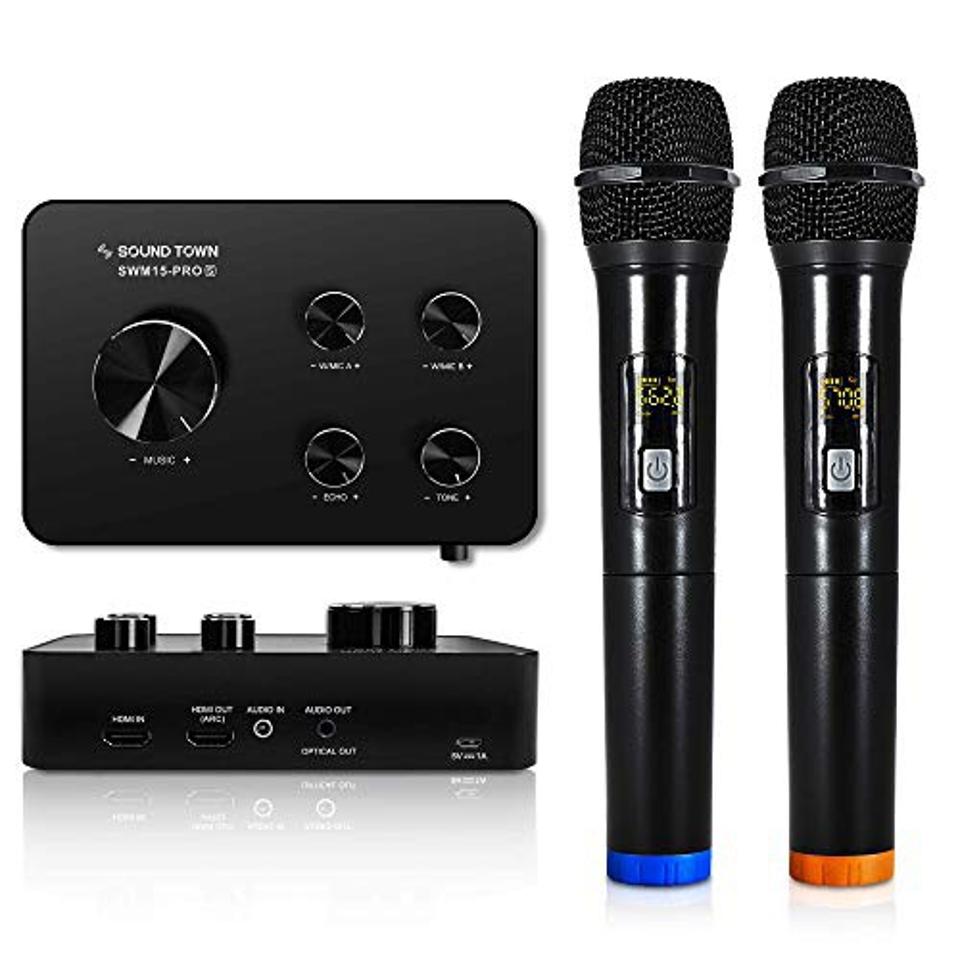 Sound Town Wireless Microphone Karaoke Mixer System on a white background