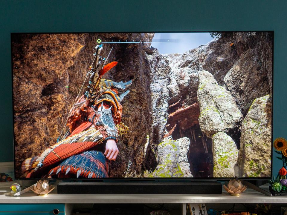 TCL Q& QLED TV with a still of Horizon Forbidden West