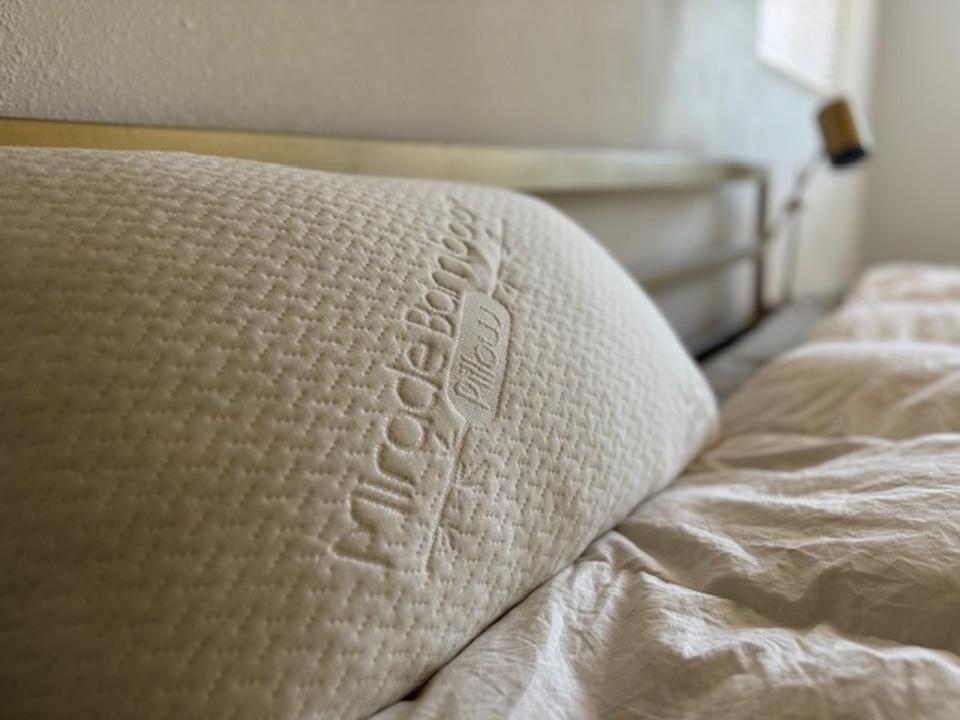 the ontel bamboo pillow on the author's bed