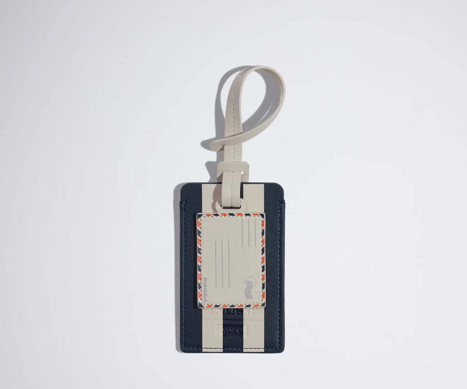 A luggage tag and luggage charm.