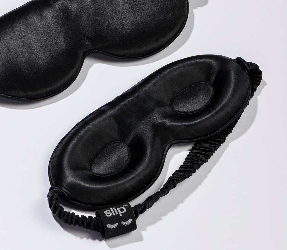 Two Slip Black Contour Sleep Masks side by side on white background.