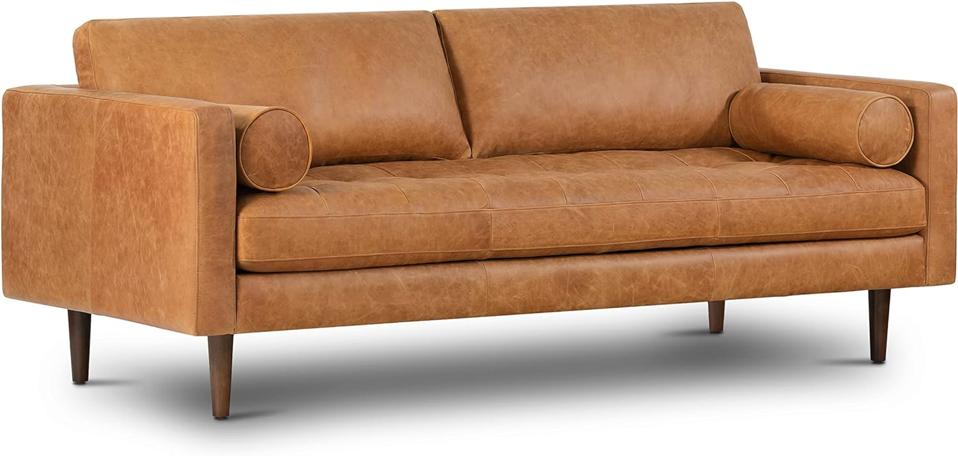 Poly & Bark Napa Sofa on white background.