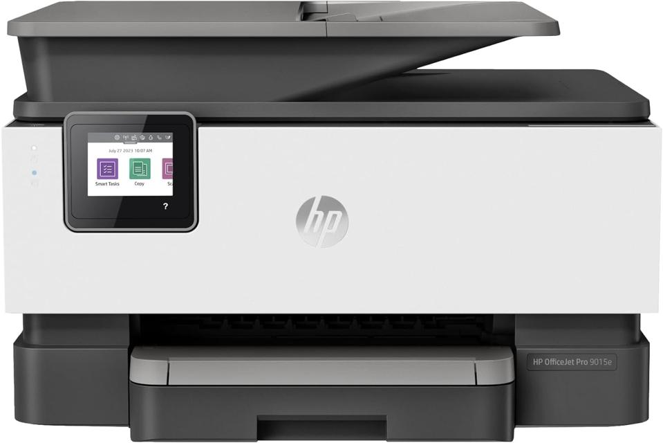 White HP OfficeJet Pro 9015e wireless printer on a white background 