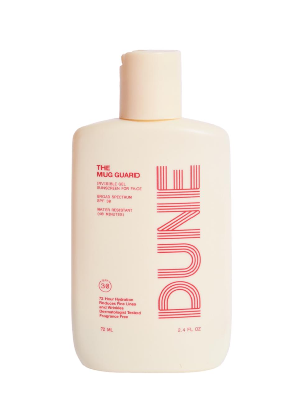 Dune Suncare The Mug Guard sunscreen on white background.