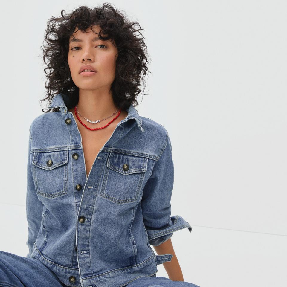 Everlane The Modern Jean Jacket on a model.