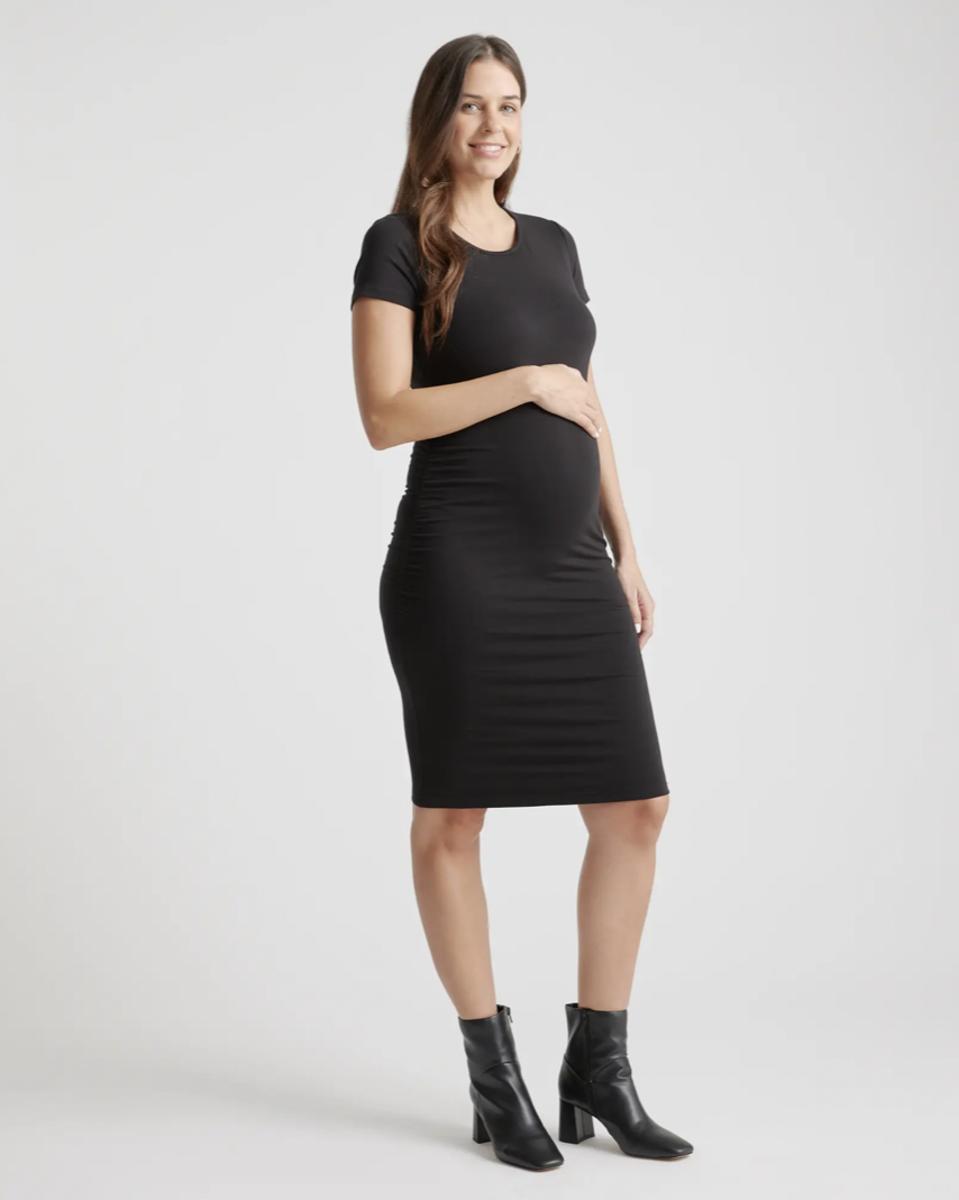 Quince Tencel Jersey Maternity Ruched Dress in black