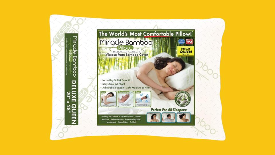 The Miracle Bamboo Pillow on a yellow background 