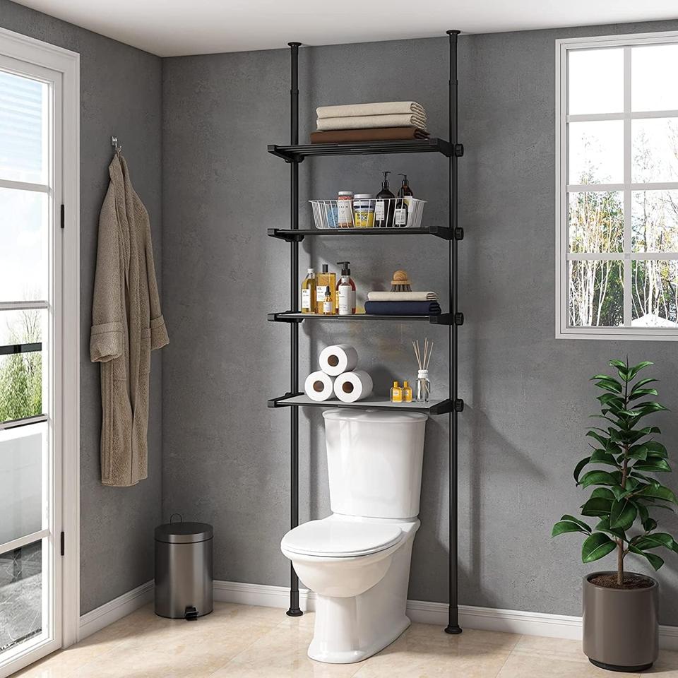 The Allzone Bathroom Organizer in a gray bathroom 