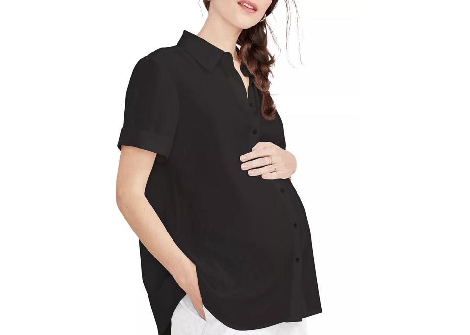 Hatch Collection Nursing Friendly Maternity Buttondown Savannah Top in black