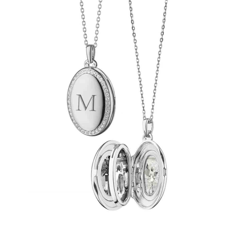 Monica Rich Kosann The Four Image Midi Sapphire Engraved Locket Necklace