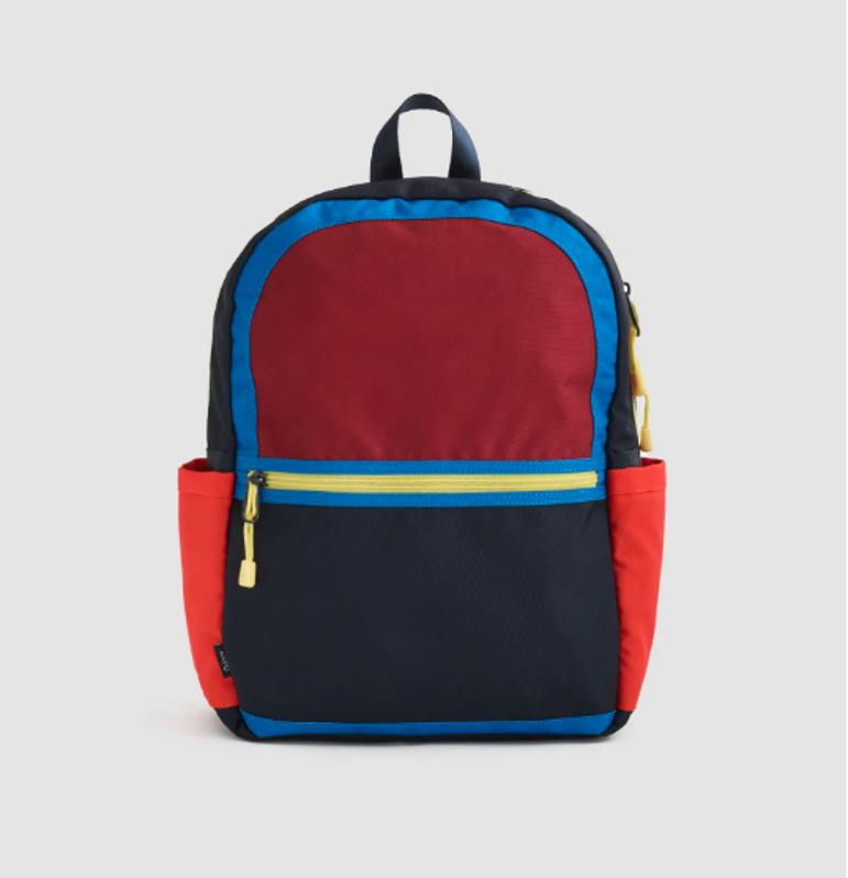 Small Quince Recycled Double Pocket Backpack in the Navy Colorblock