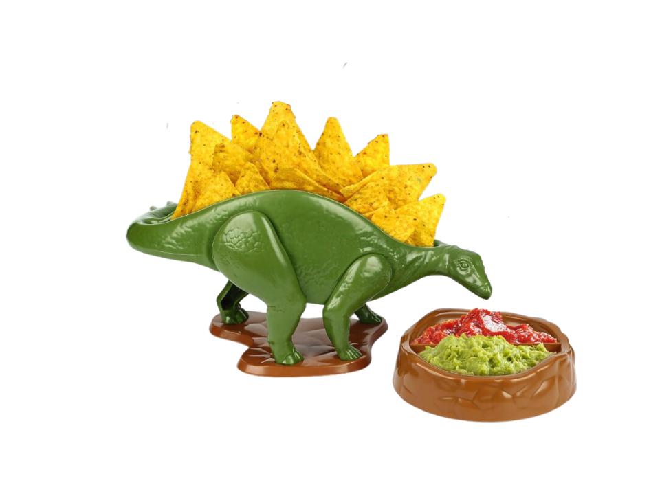 Funwares Original Nachosaurus holder and dip container with tortilla chips salsa guacamole