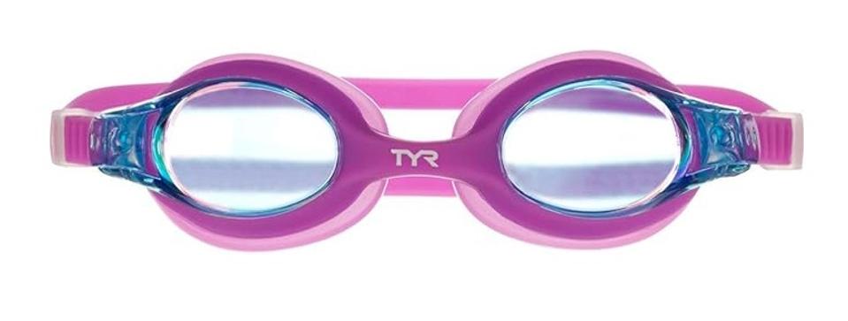 TYR Swimple Youth Metallized Goggle in Berry Fizz on a white background