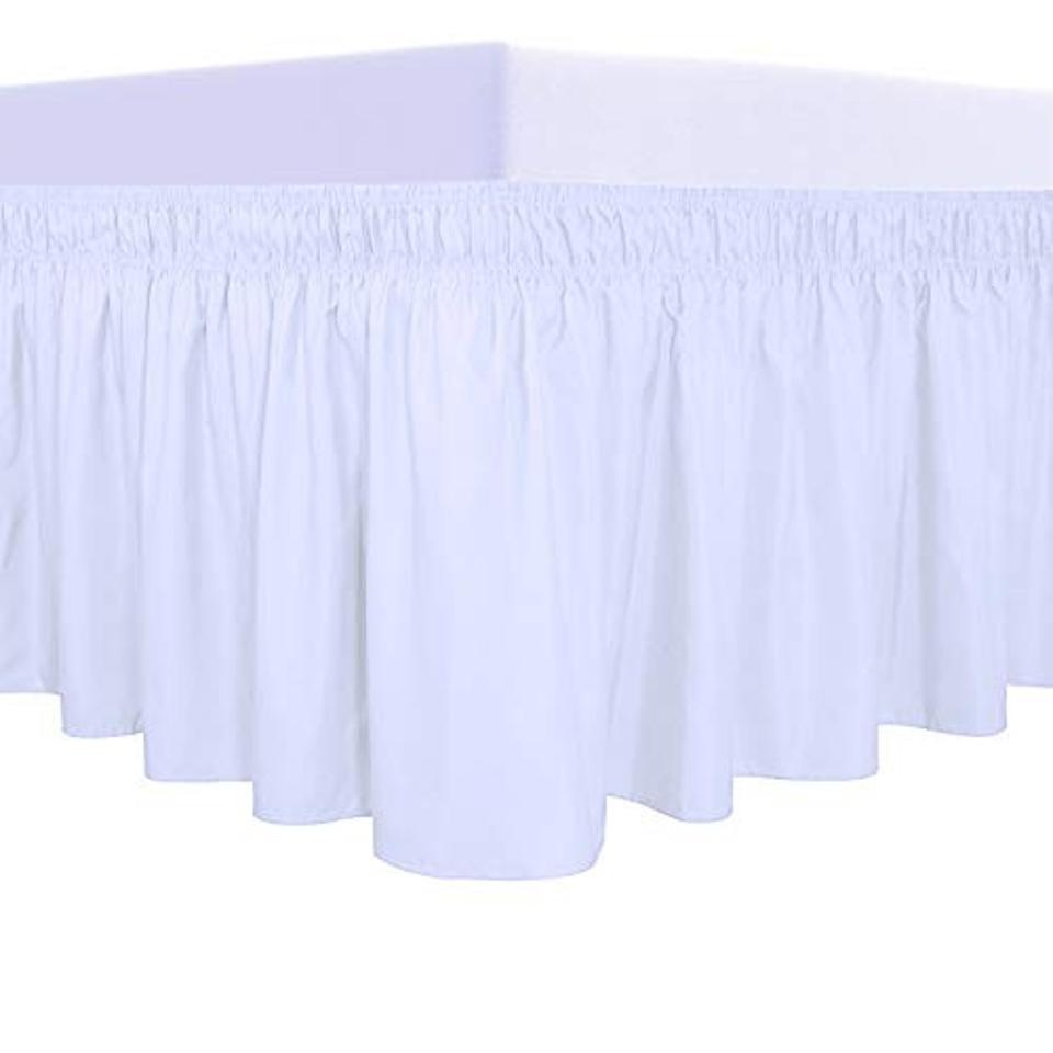 PureFit Wrap Around Ruffled Bed Skirt in white on a white background