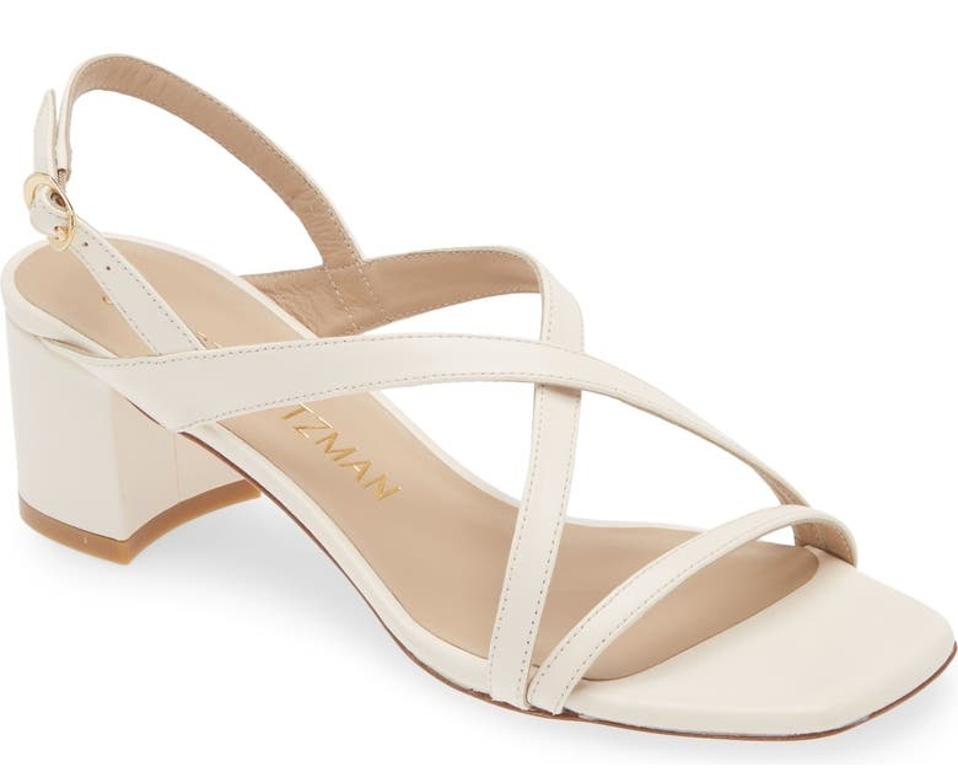 product shot of the Stuart Weitzman Oasis 50 Block Sandal in the seashell 