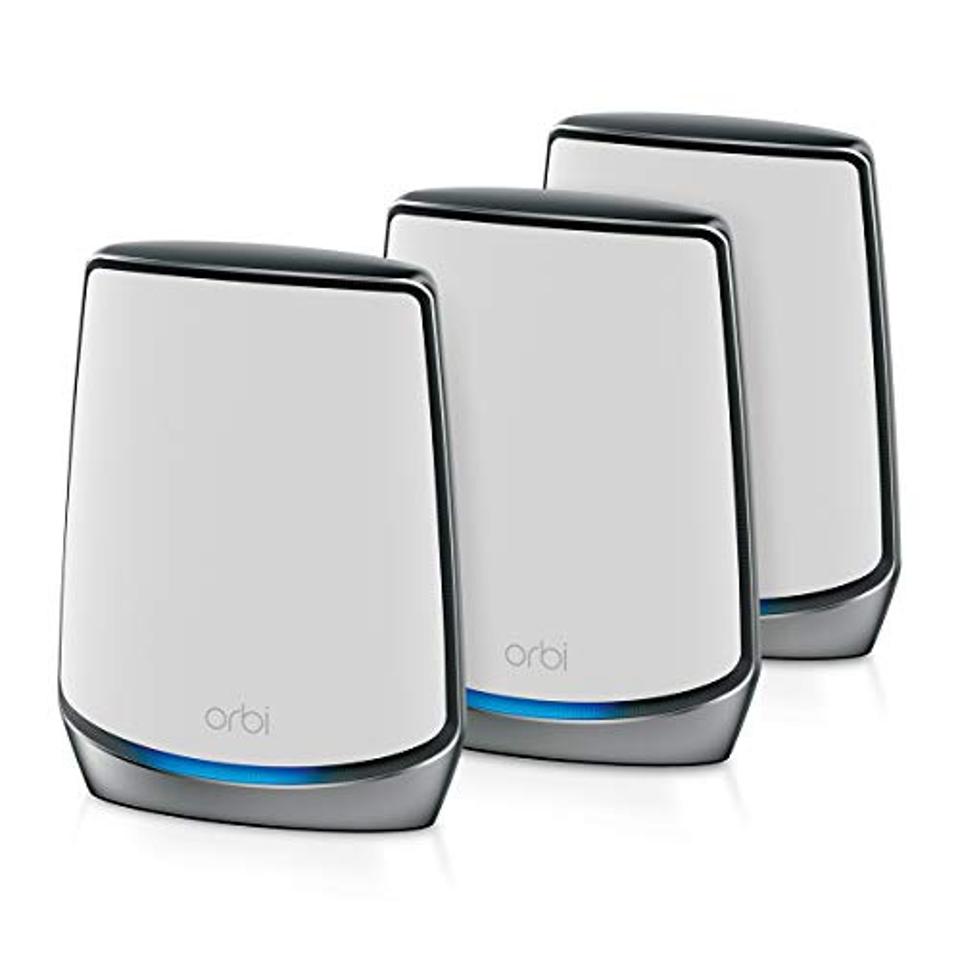 NETGEAR Orbi Whole Home Tri-band Mesh Wi-Fi 6 System (RBK853) – Router with 2 Satellite Extenders