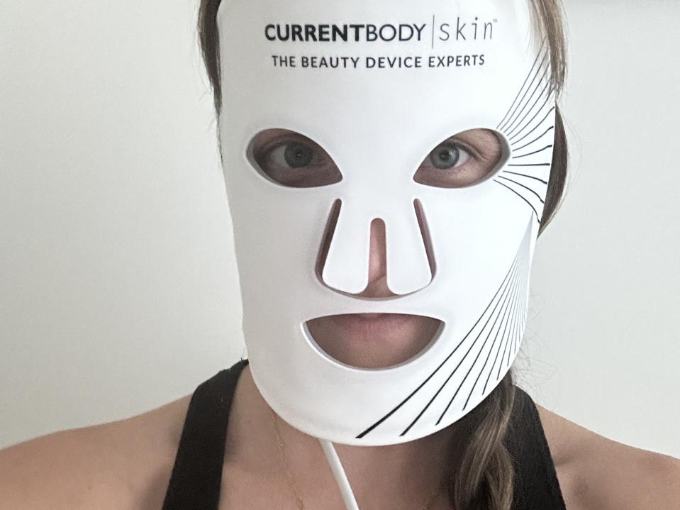 Victoria Moorhouse wearing the CurrentBody Skin LED Light Therapy Face Mask