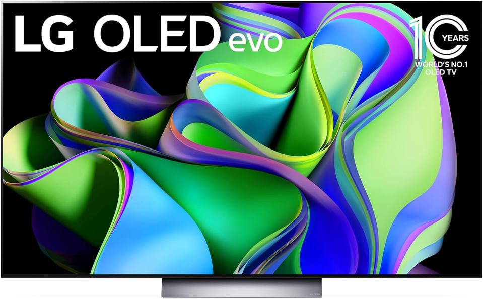 The LG C3 Series 77-Inch Class OLED evo Smart TV on a white background