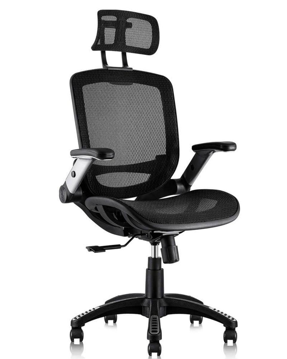 black Gabrylly Ergonomic Mesh Office Chair with headrest on white background